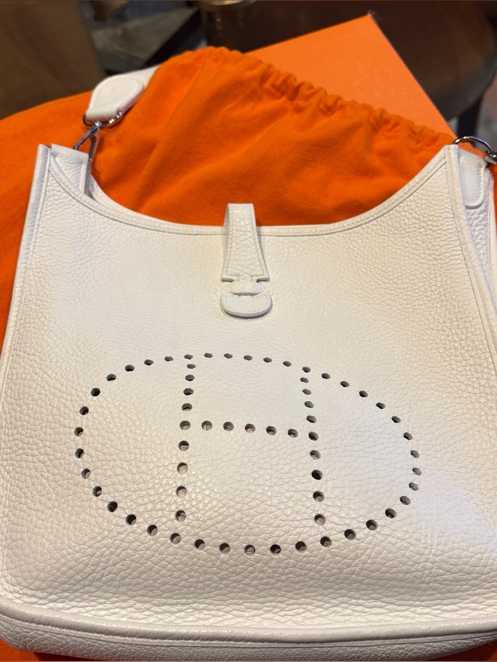 Hermes- White Evelyne Crossbody Bag - Perforated H Design
